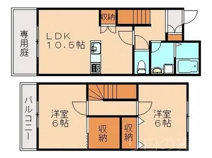 ヴェルジュ桃園公園パークスイートB棟(2LDK/1階)の間取り写真