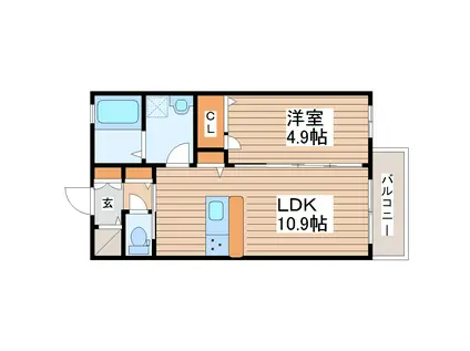シャーメゾン一高南(1LDK/2階)の間取り写真
