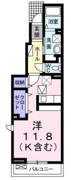 サイオン Β(ワンルーム/1階)の間取り写真
