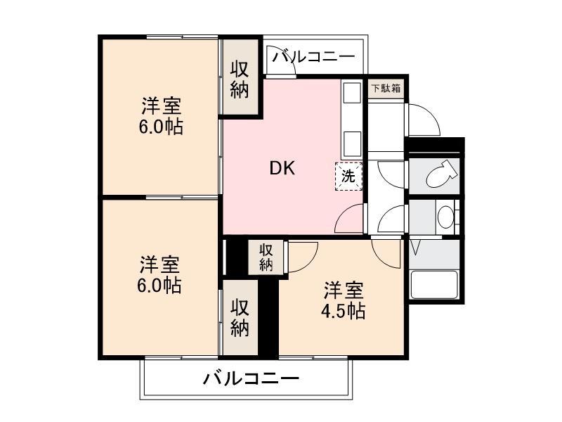ヴィラナリー東かがわ(3DK/3階)の間取り写真