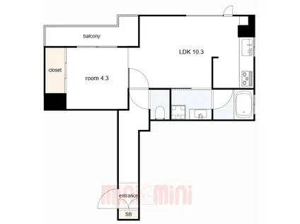 コンフィアンザ・グラン 西宮北口(1LDK/3階)の間取り写真