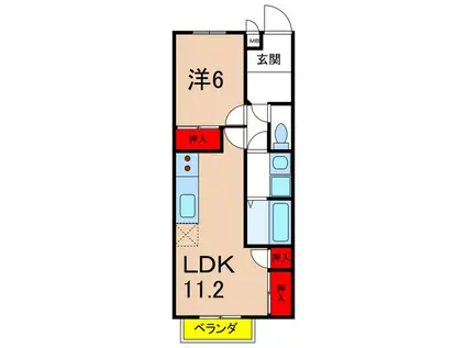 サンハイツ片桐(1LDK/2階)の間取り写真