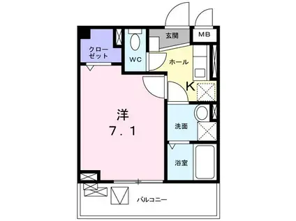 都営大江戸線 牛込柳町駅 徒歩7分 3階建 築17年(1K/2階)の間取り写真