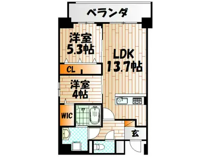 ミースカセッタ小倉(2LDK/3階)の間取り写真