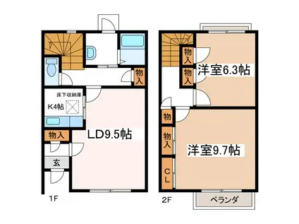 ブランシェMOMO C(2LDK/2階)の間取り写真