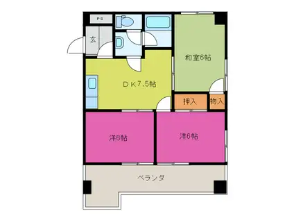 エムズハイツ(3DK/6階)の間取り写真