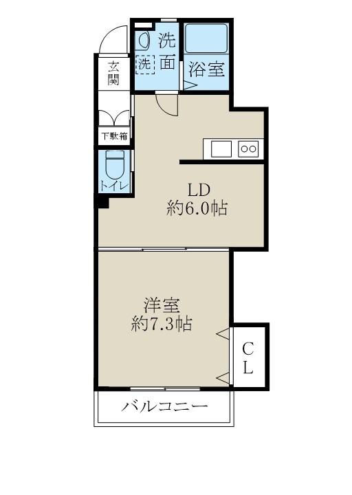 シリウス女池(1LDK/2階)の間取り写真