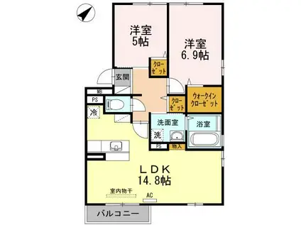 Yラルーチェ(2LDK/2階)の間取り写真