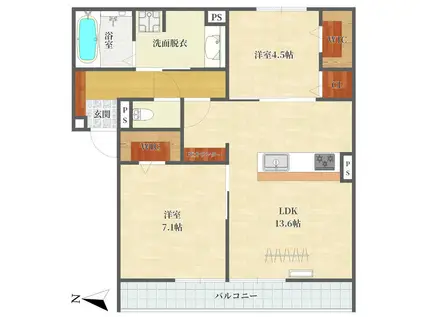 GRAMM桃山筑前(2LDK/3階)の間取り写真