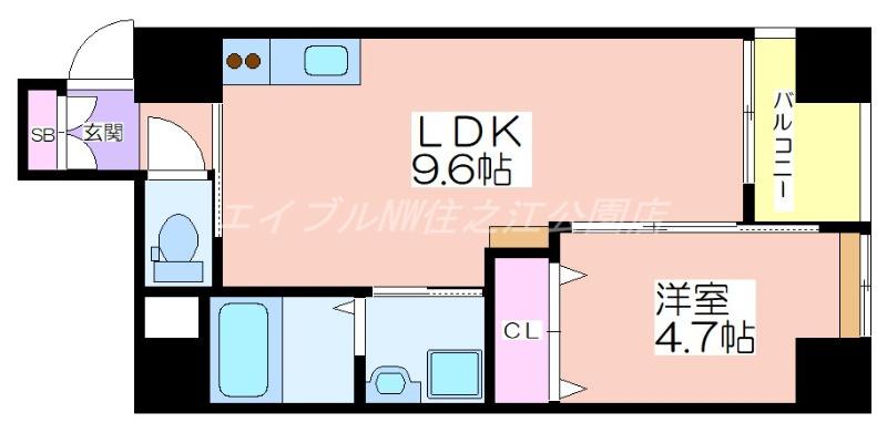 セントロイヤルクラブ谷町(1LDK/5階)の間取り写真