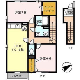 ウィルモアSHIGENOIII棟(2LDK/2階)の間取り写真