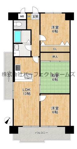 朝日プラザ寝屋川(3LDK/9階)の間取り写真