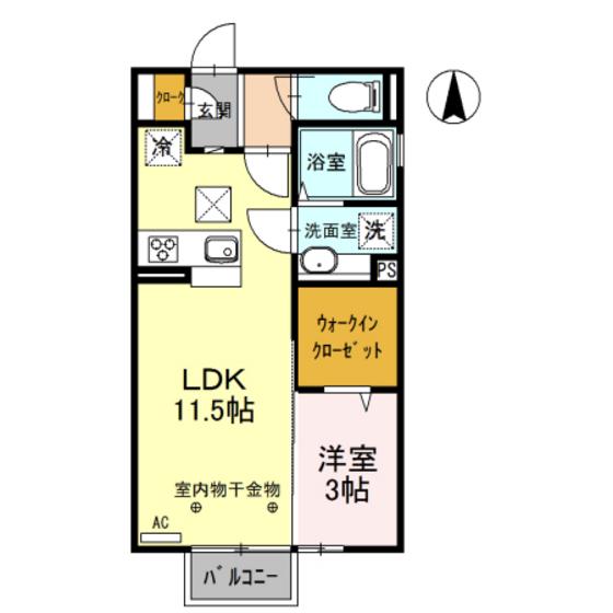 インセーム・ア・エリ(1LDK/1階)の間取り写真