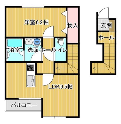 シェルメール庭瀬(1LDK/2階)の間取り写真