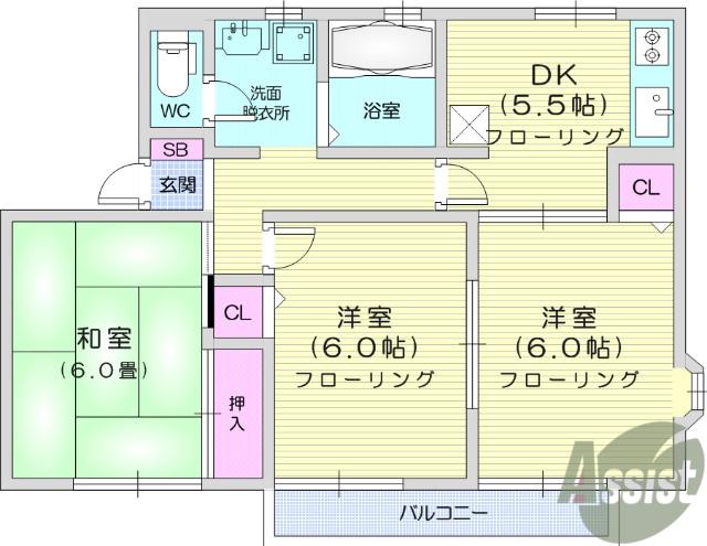 リベラ花渕C(3DK/1階)の間取り写真