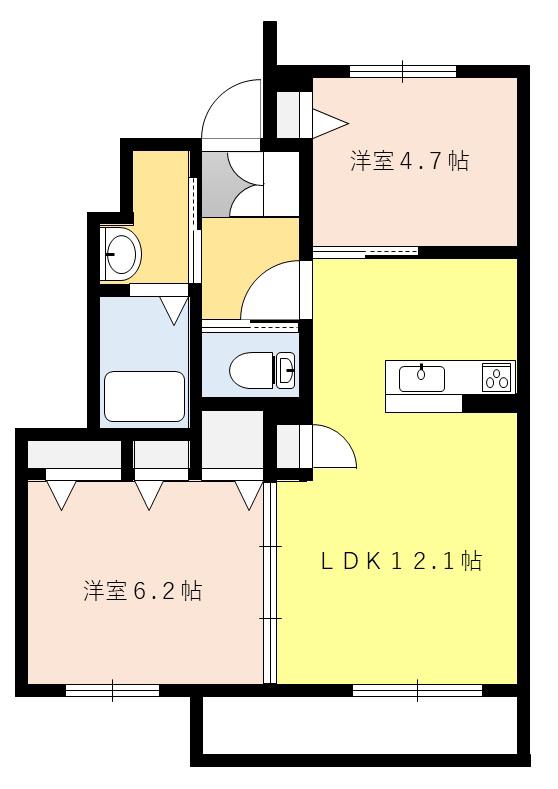 ブランエール F棟(2LDK/1階)の間取り写真