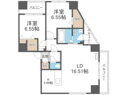 WELLZ N5(2LDK/12階)の間取り写真