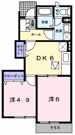 プラシード II(2DK/1階)の間取り写真