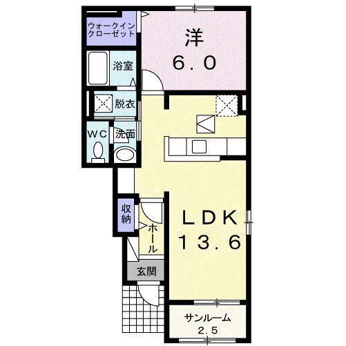 ドゥ アーブル(1LDK/1階)の間取り写真