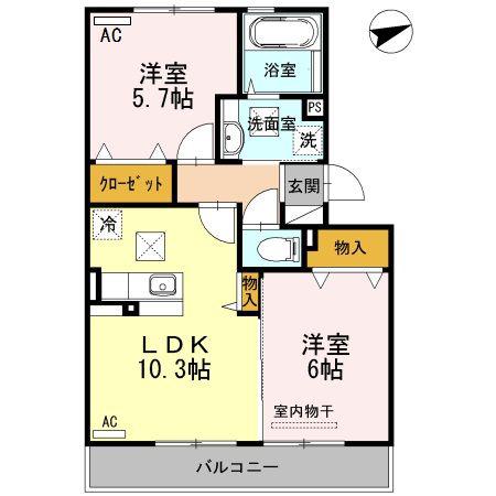 サニーホームズ B棟(2LDK/1階)の間取り写真