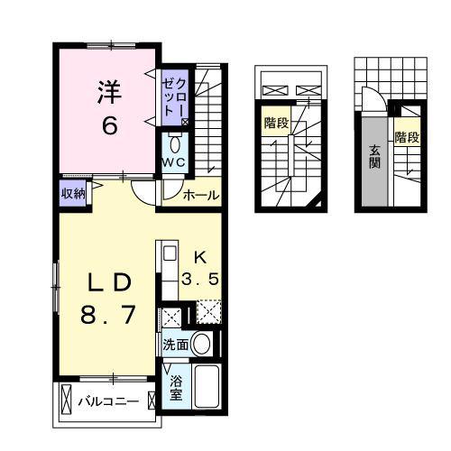 プレステージ花ずいG(1LDK/3階)の間取り写真