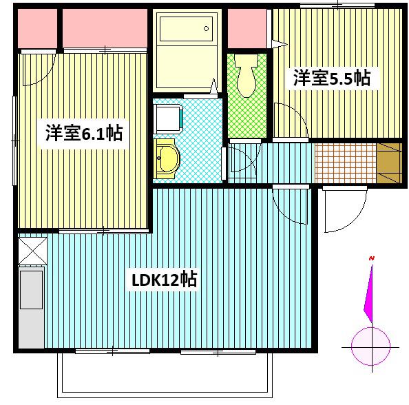 ディアス北柏C(2LDK/1階)の間取り写真