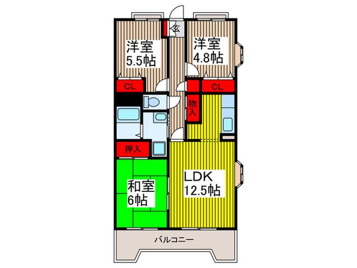 ヴィレッジ駒場(3LDK/2階)の間取り写真