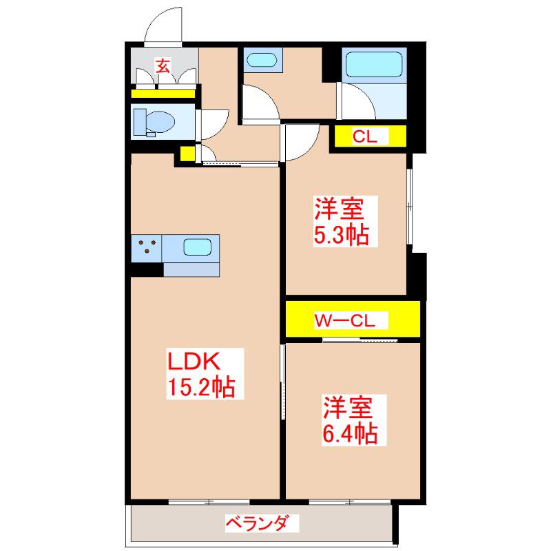 ブルームステージ紫原(2LDK/2階)の間取り写真