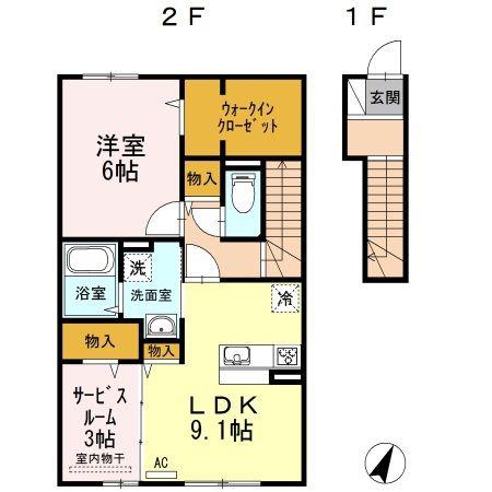 フローリー(1LDK/2階)の間取り写真