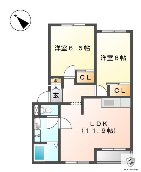 エトワール・アン(2LDK/1階)の間取り写真