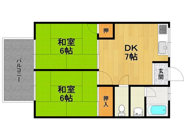 シティハイム橘(2DK/1階)の間取り写真