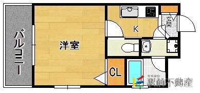 パリス大濠ベイタウン(1K/4階)の間取り写真