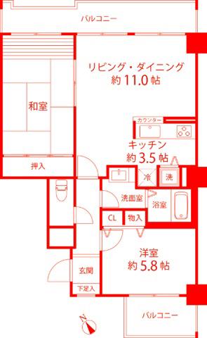 グリーンパーク横須賀中央(2LDK/5階)の間取り写真