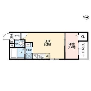 CRASTINE弥次ヱ町4丁目B棟クラスティ(1LDK/2階)の間取り写真