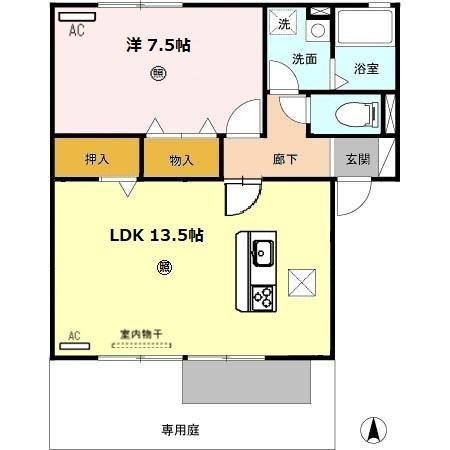 ラ・ヴィラ・シック A棟(1LDK/1階)の間取り写真