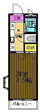 クールドゥソレーユ福生(1K/1階)の間取り写真