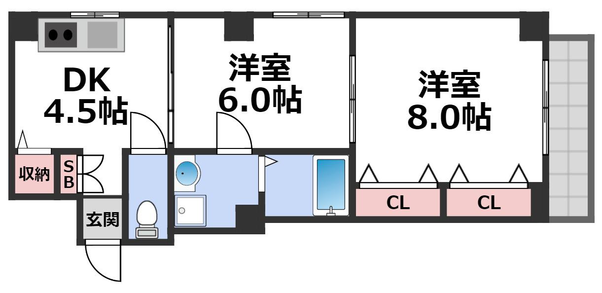 ジェイプライド今里南(2DK/6階)の間取り写真