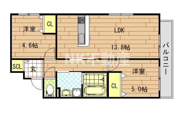 東祥グレイス角田(2LDK/3階)の間取り写真
