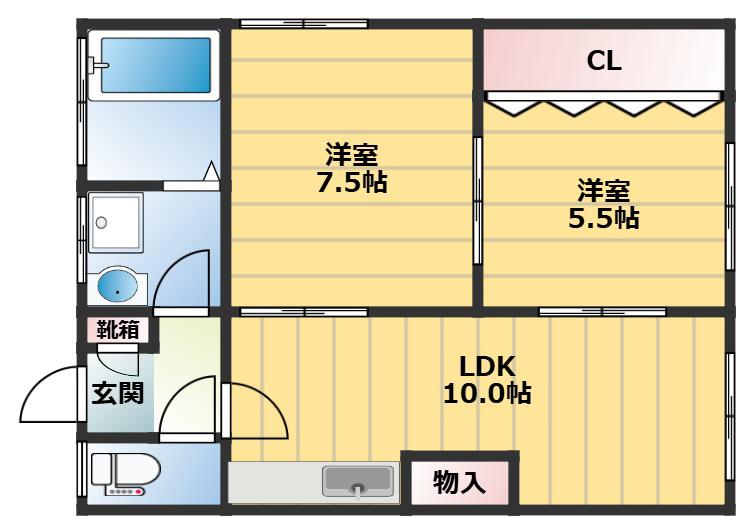 青山マンション(2LDK/2階)の間取り写真