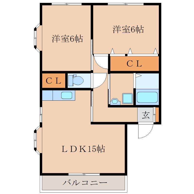 末吉大丸マンションB棟(2LDK/2階)の間取り写真
