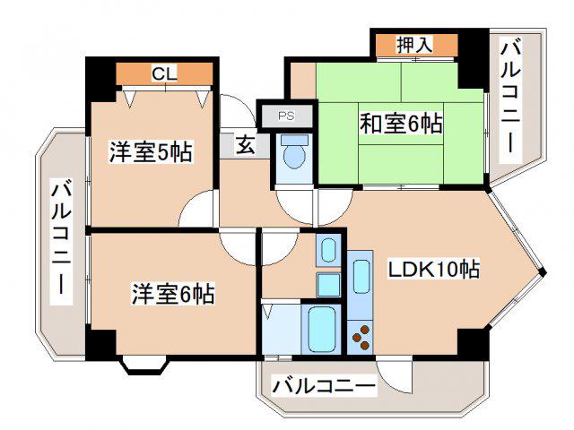 ル・パレ須磨(3LDK/9階)の間取り写真
