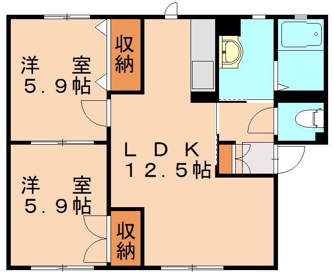 ラフィーネ岩瀬 (2LDK/1階)の間取り写真