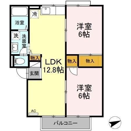 エアフォルクC棟(2LDK/2階)の間取り写真