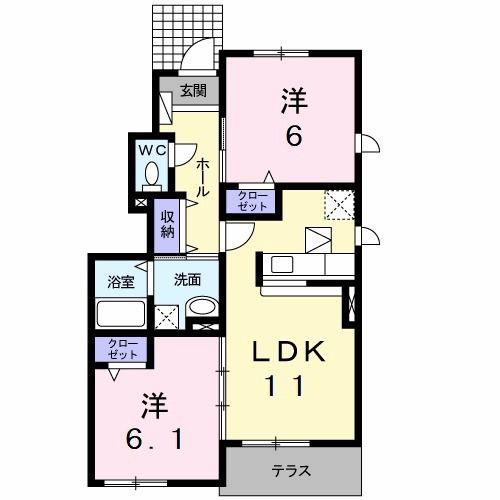 ベルアンジュ(2LDK/1階)の間取り写真