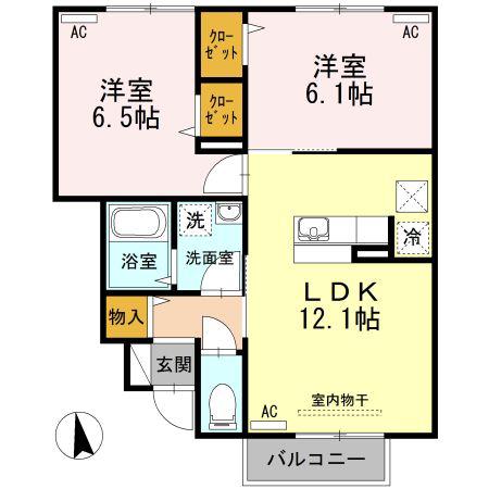 エクセルシオールパーク E(2LDK/1階)の間取り写真