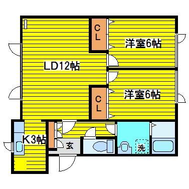 エスケイ元町(2LDK/2階)の間取り写真