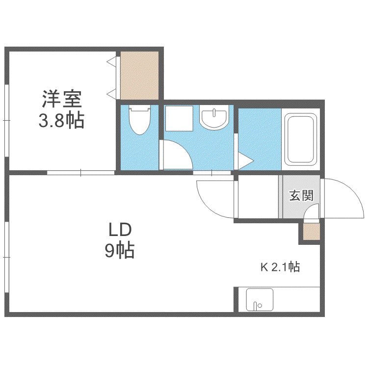 グランルース大谷地(1LDK/2階)の間取り写真