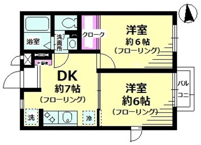 カトルコート(2DK/1階)の間取り写真