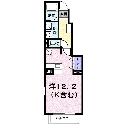 クラール曽比II(ワンルーム/1階)の間取り写真
