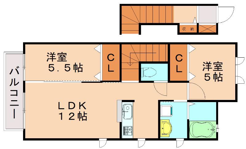 ベルセゾン(2LDK/2階)の間取り写真